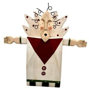 Vtg Chris Flesher Folk Art Wood Carved Holiday Angel Tabletop Decor 11" 1995